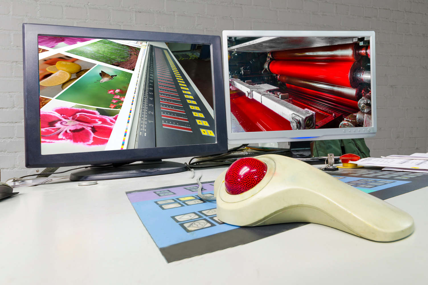 Printing Press color management control unit. Print shop